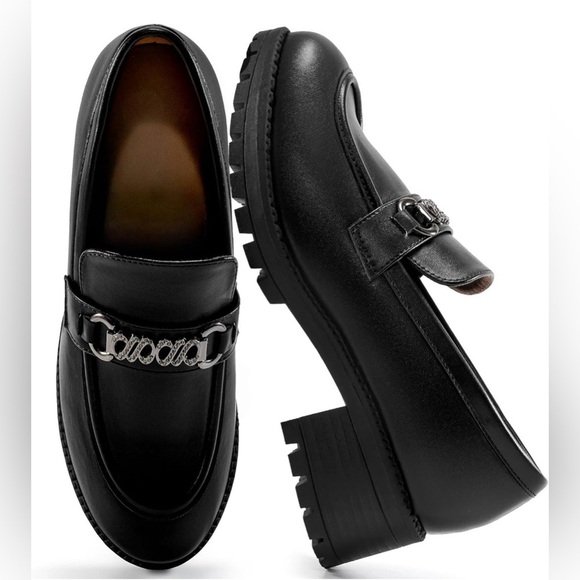 Black Leather Loafers with Chain Detail - Picture 1 of 6